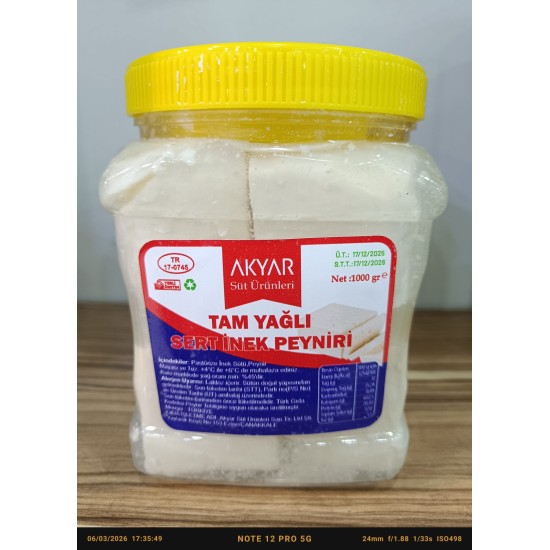 Ezine Akyar Full-Fat Cow Cheese in Tub 1 kg