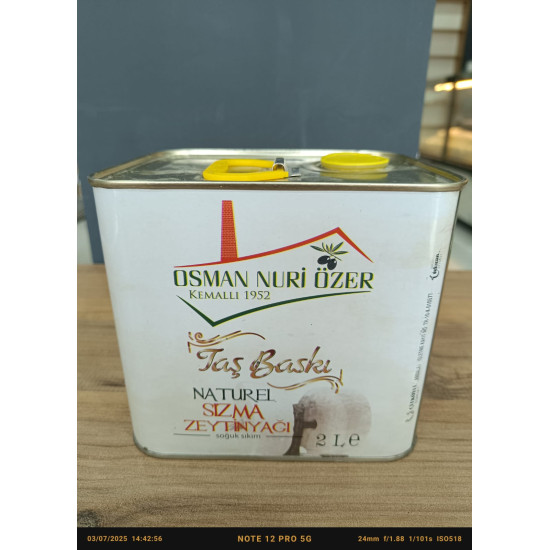 Naturel Sızma Soğuk Sıkım Taş Baskı Zeytin Yağı 2 LT Teneke Naturel Sızma Soğuk Sıkım Taş Baskı Zeytin Yağı 2 LT Teneke